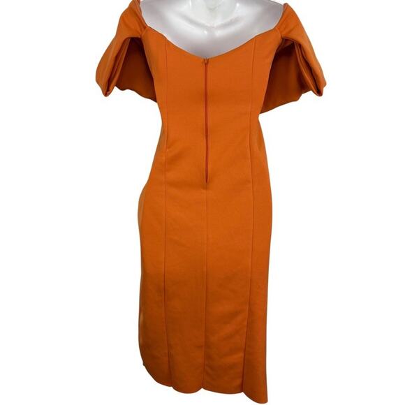 Asos Design Womens Orange Ruched Off The Shoulder Puff Sleeve Sheath Dress sz 10 - Picture 13 of 16